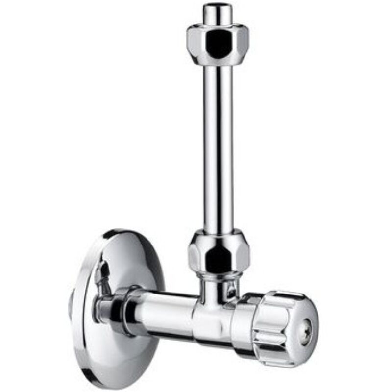 foto del prodotto schl fer 1437200 rubinetto d arresto a squadra, progettato per cassetta wc, tubo in rame dal diametro 10mm x 10cm, include anche un rosone, uscita