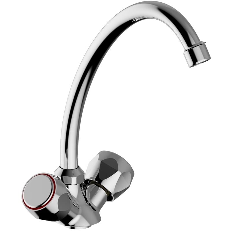 foto del prodotto schl fer 3431411 rubinetto lavello per cucina lavanderia gruppo monoforo con vitone per lavatoio lavandino manopola tonda in metallo bocca girevole