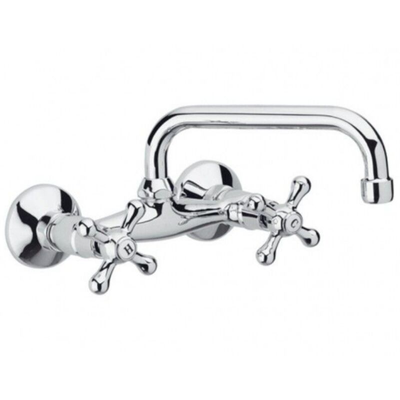 foto del prodotto schl fer 3460111 rubinetto a muro stile vintage con 2 manopole per cucina, lavanderia e bagno, canna girevole universale a u 180mm, finitura