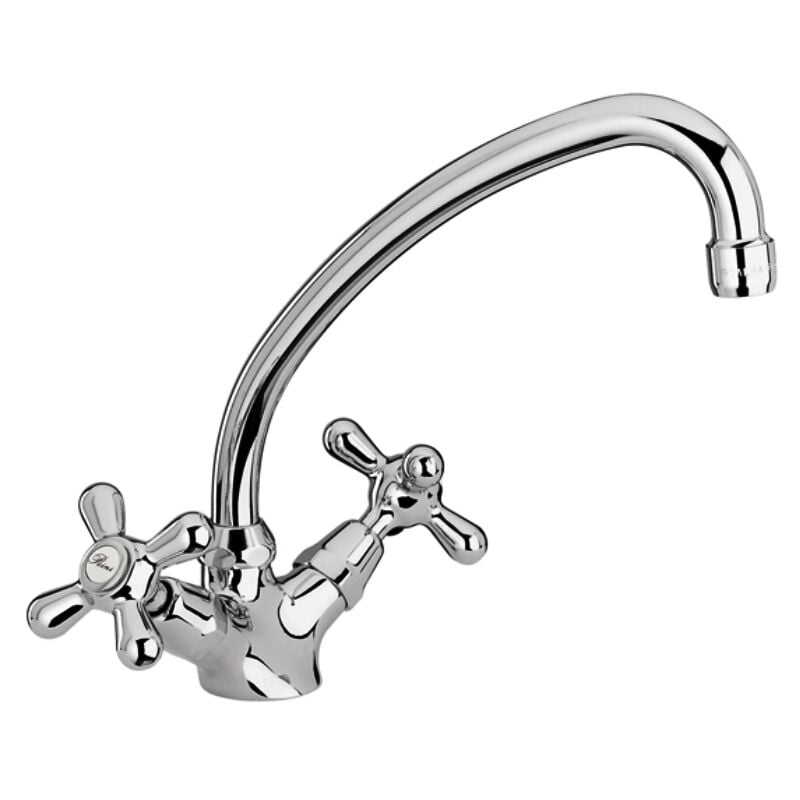 foto del prodotto schl fer 3460411 rubinetto stile antico per lavello cucina con due manopole in metallo, canna girevole in stile jota, finitura cromo e argento
