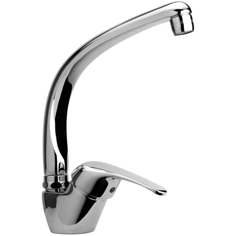 foto del prodotto schl fer 35114017, rubinetto miscelatore monocomando lavello cucina serie creta cromato, leva laterale, bocca alta orientabile, design moderno,