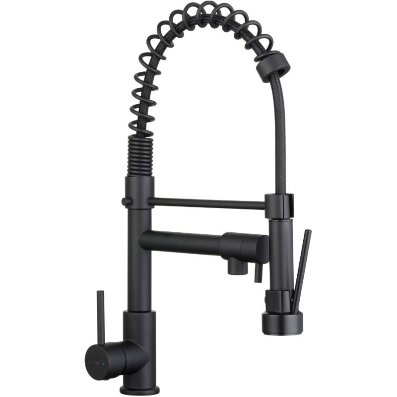 foto del prodotto schl fer 35206520 miscelatore lavello cucina nero opaco, bocca girevole 360 a molla, rubinetto cucina professionale con doccetta estraibile in