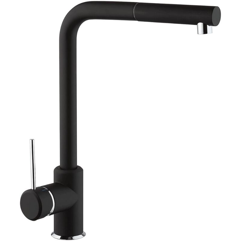 foto del prodotto schl fer 35506520 miscelatore lavello cucina nero opaco, bocca girevole 360 a squadra, rubinetto cucina professionale con doccetta estraibile in