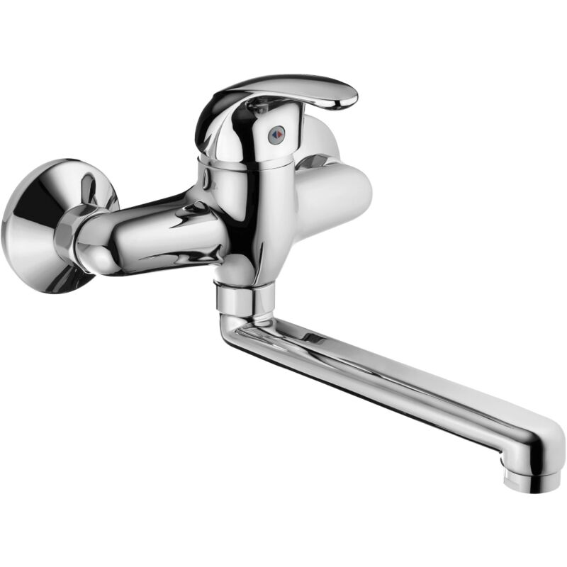 foto del prodotto schl fer 35804080 miscelatore lavello a parete in ottone per bagno, cucina, lavatoio lavanderia rubinetto con canna girevole cromo compatibile