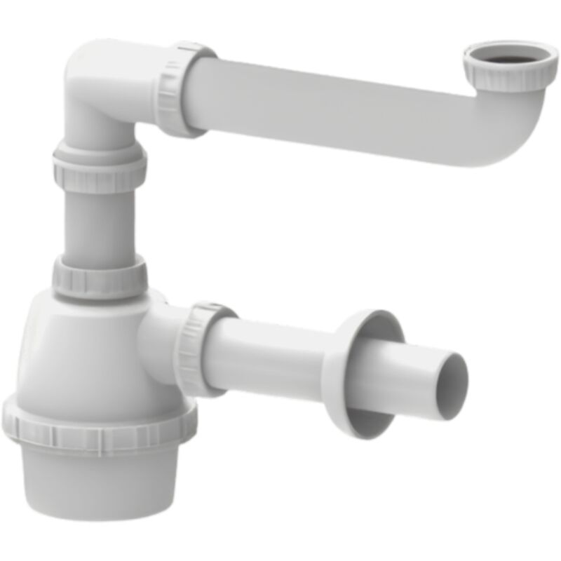 foto del prodotto schl fer 4395301 sifone universale a fiasco salvaspazio per lavelli a 1 vasca 1 1 2 uscita diam 40mm x l. 250 mm, entrata da l. 130 mm, scarico