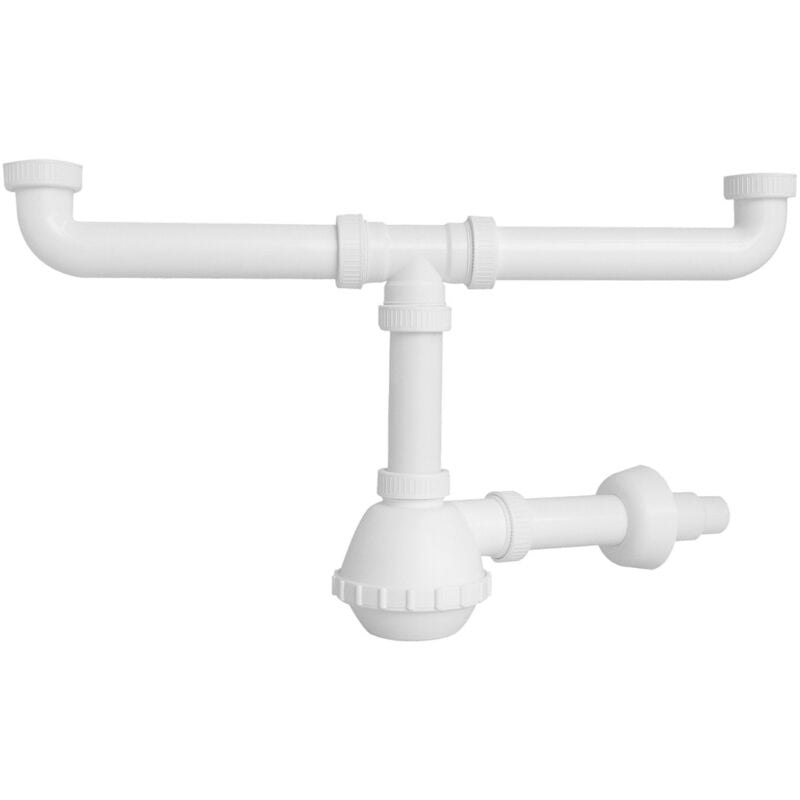 foto del prodotto schl fer 4395302 sifone universale a fiasco salvaspazio per lavelli a 2 vasche 1 1 2 uscita diam 40mm x l. 250 mm, scarico lavandino a due vie