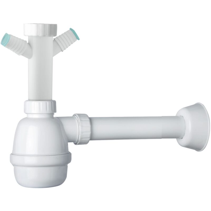 foto del prodotto schl fer 4395320 sifone universale a fiasco per lavelli 1 1 2 con doppio attacco lavastoviglie, uscita diam. 40mm x l. 250 mm, entrata da l. 130