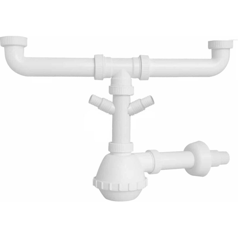 foto del prodotto schl fer 4395322 sifone salvaspazio universale a fiasco per lavelli 1 1 2 con doppio attacco lavastoviglie, uscita diam. 40mm x l. 250 mm, scarico
