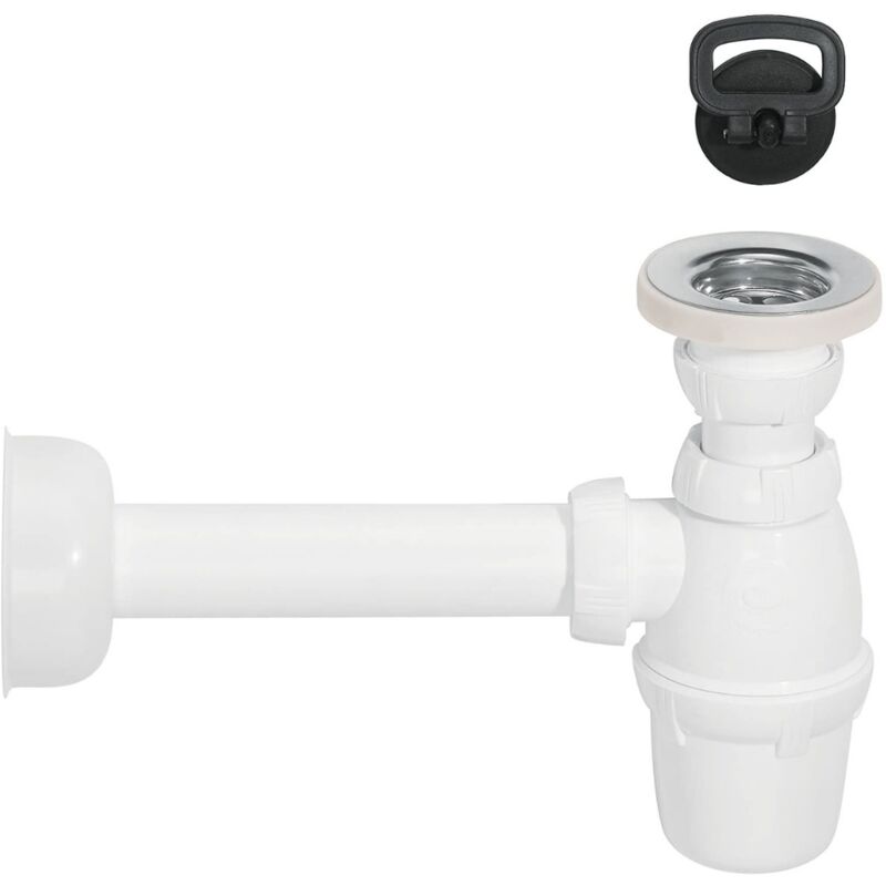 foto del prodotto schl fer 4396111 set sifone per lavabo bagno con piletta di scarico universale in plastica pp, raccordo g 1 1 4 e tubo attacco muro 32 mm, sifone