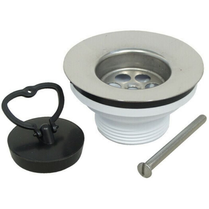foto del prodotto schl fer 439715 piletta di scarico per lavello cucina, attacco sifone 1 1 2 , diametro 65mm, con cestello inox e tappo, materiali di alta qualit 