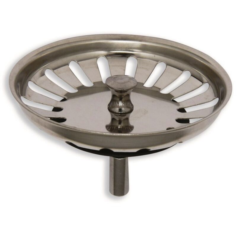 foto del prodotto schl fer 439720 tappo universale in acciaio inox per lavandino cucina, con filtro a cestello fermarifiuti 83mm, perno di raccordo 8mm, confezione