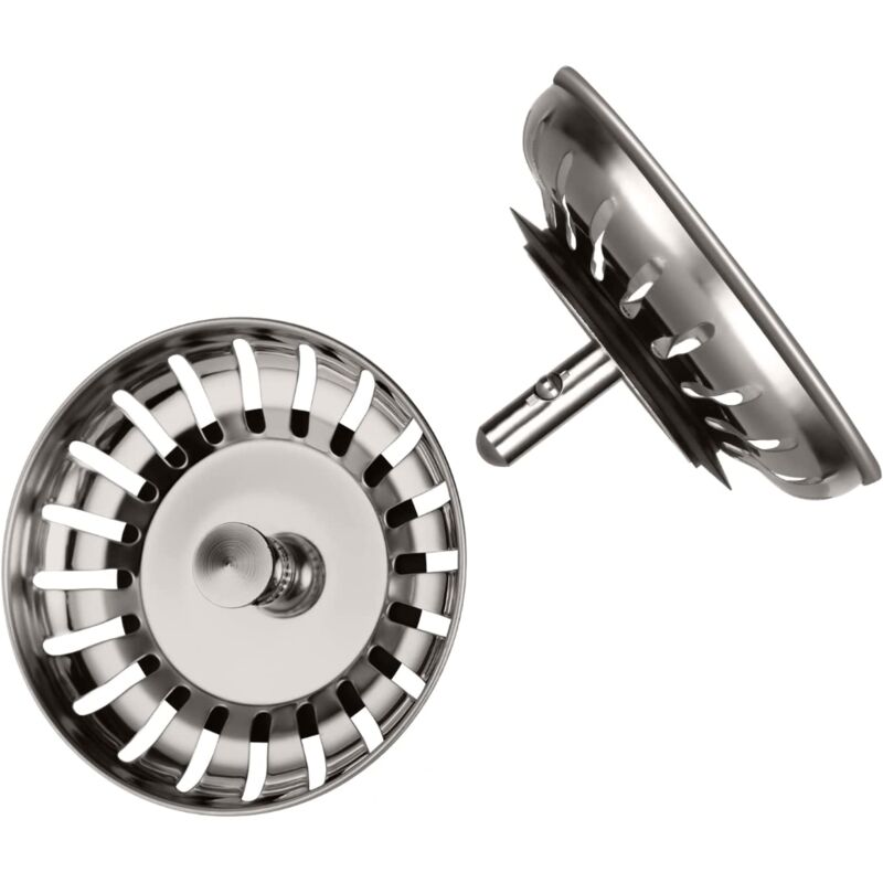 foto del prodotto schl fer 439722 tappo universale per scarico lavandino e lavello cucina in acciaio inox, filtro a cestello fermarifiuti 83mm, perno del raccordo