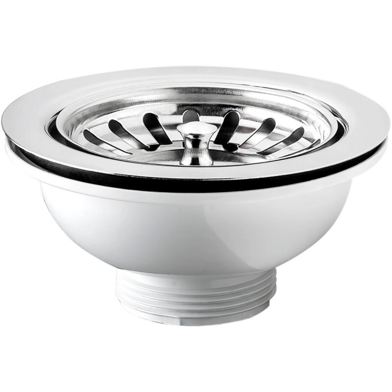 foto del prodotto schl fer 439726 piletta di scarico per lavello tipo basket senza troppo pieno, foro 90mm, pilettone 114mm, piletta standard da 1 1 2 in acciaio
