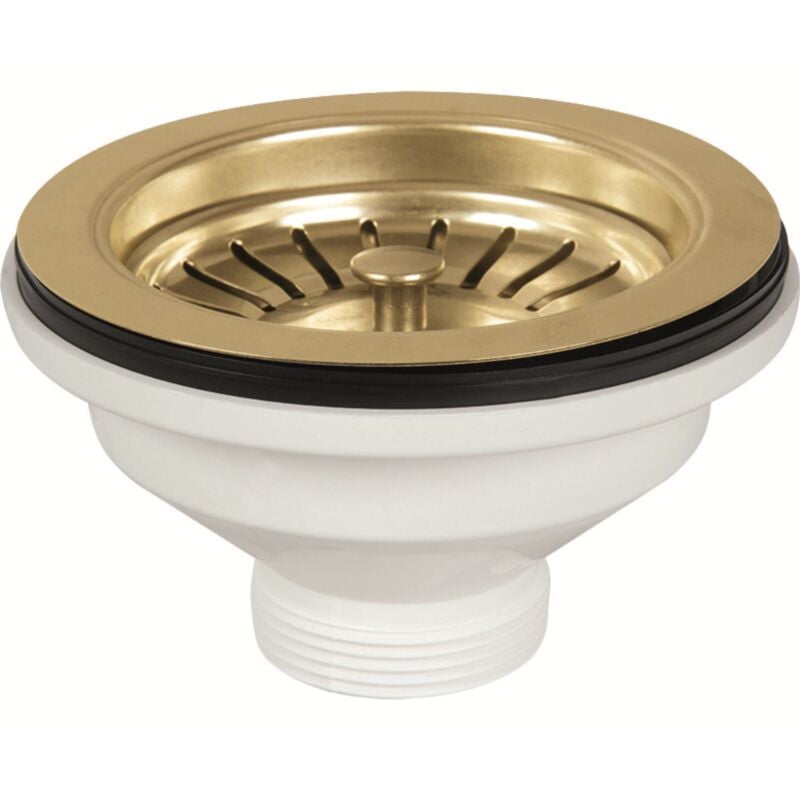 foto del prodotto schl fer 439728 piletta di scarico per lavabo tipo basket in pvd oro, senza troppo pieno, con attacco da 11 2 e foro da 90mm, pilettone 114mm,