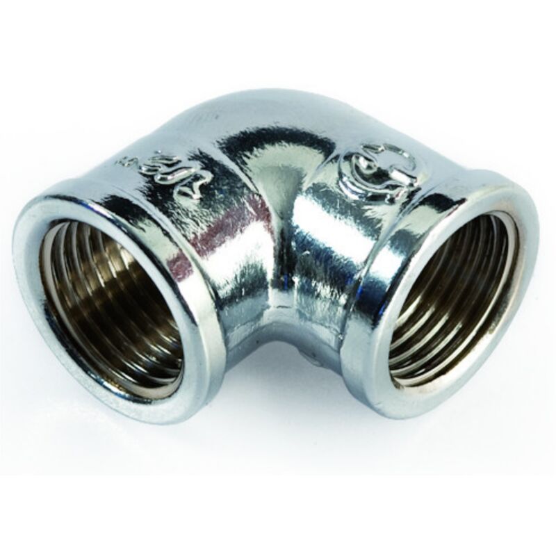 foto del prodotto schl fer 644410, gomito ottone 3 4 pollice, raccordo curva gomito 90 in ottone 3 4x3 4 filetto femmina. cromo lucidato
