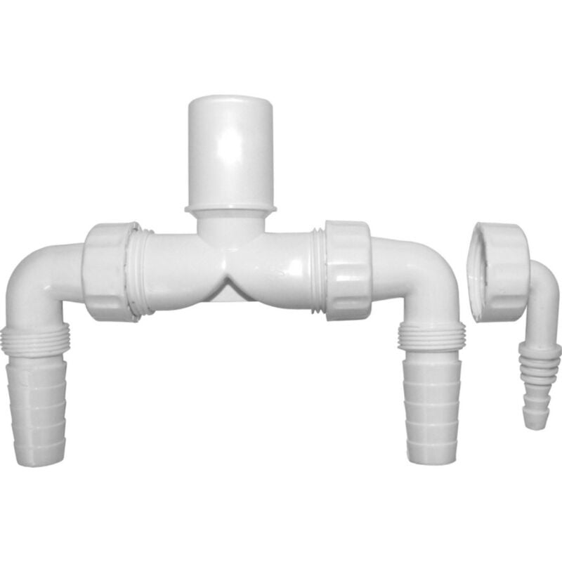 foto del prodotto schl fer 655825 doppio raccordo per scarico lavatrice e asciugatrice dn32 32mm con valvole di non ritorno, raccordo a y, colore bianco