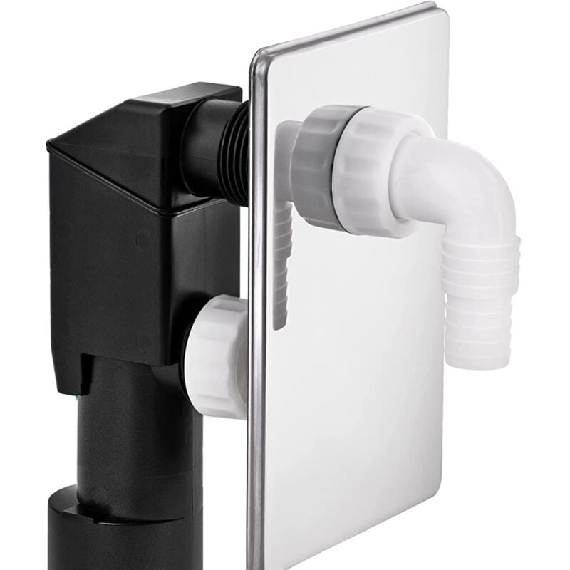foto del prodotto schl fer 655850 sifone da incasso per lavatrice, pipetta in pvc 40 50mm, con placca di copertura cromata, compatibile con lavastoviglie, raccordo