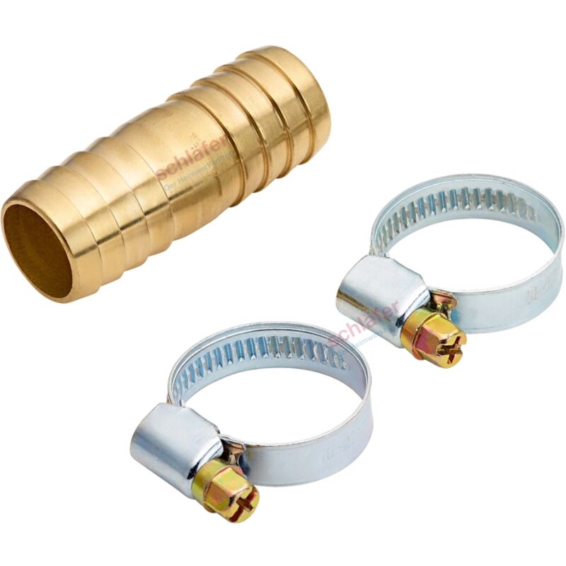 foto del prodotto schl fer 672011 connettore per tubi in ottone con 2 fascette stringitubo 20 32 mm, giunzione per tubo carico scarico lavatrice e lavastoviglie