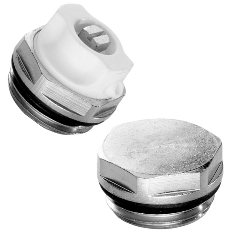 foto del prodotto schl fer 7046115 set 2pz, valvola di sfiato automatica per termosifone scarico sfogo aria radiatore riscaldamento 1 2 con tappo laterale
