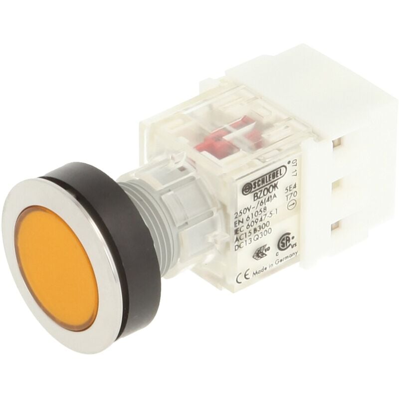 foto del prodotto schlegel - 23.000.494 - pulsante a pressione in acciaio inox, cappuccio giallo, 2 aperture, attacco a vite