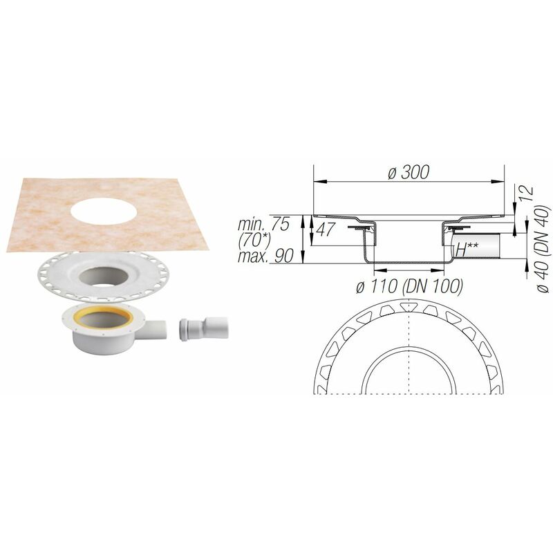 foto del prodotto schluter kerdi drain base set scarico orizz. dn40