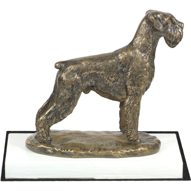 foto del prodotto schnauzer, schnauzer i statuetta di cane, figurina su base bianca, trofeo per una mostra canina del marchio art dog