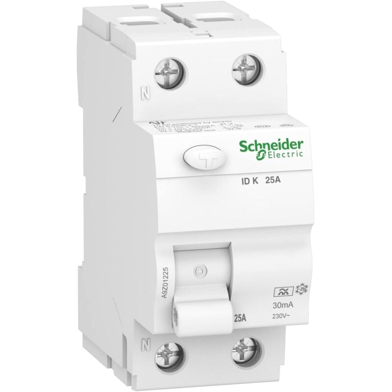foto del prodotto schneider electric a9z01225 interruttore differenziale id k, 2p, 25a, 30ma, tipo a, multicolore, 25 ampere