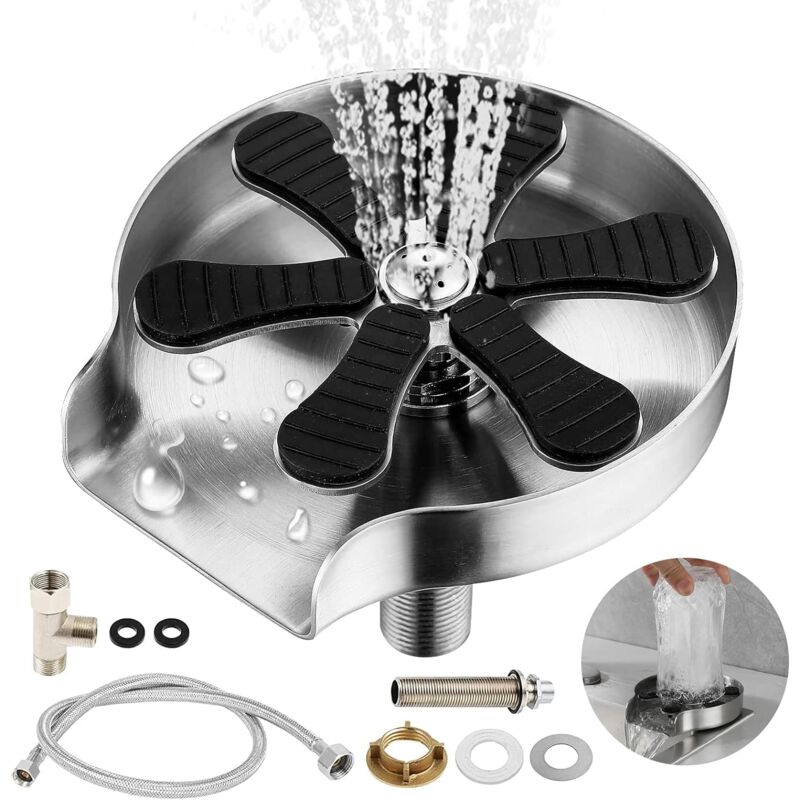 foto del prodotto sciacquatrice per vetro per lavello, lavatazze automatica sciacquatrice per vetro in acciaio inossidabile 304, sciacquatrice per vetro per lavello da