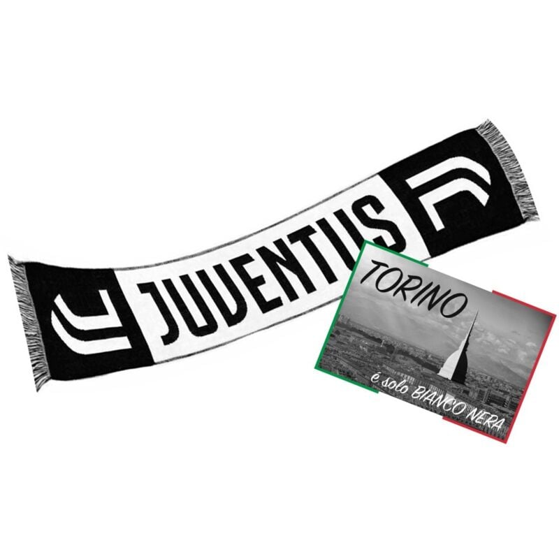foto del prodotto sciarpa jacquard juventus e cartolina torino 