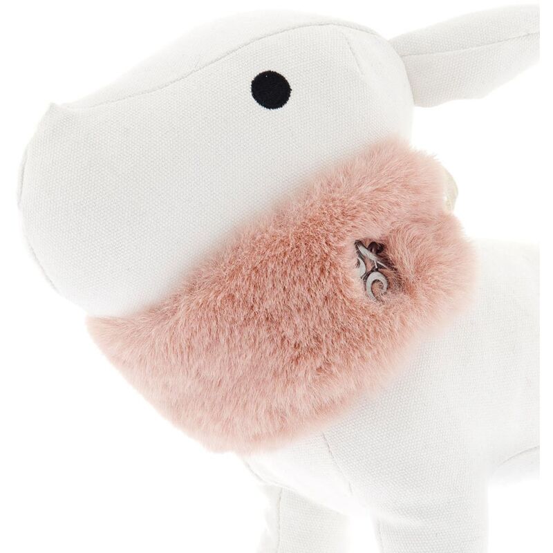 foto del prodotto sciarpa scaldacollo in ecopelliccia e chiusura con fiocco in velluto modello cipria per cani medium rosa