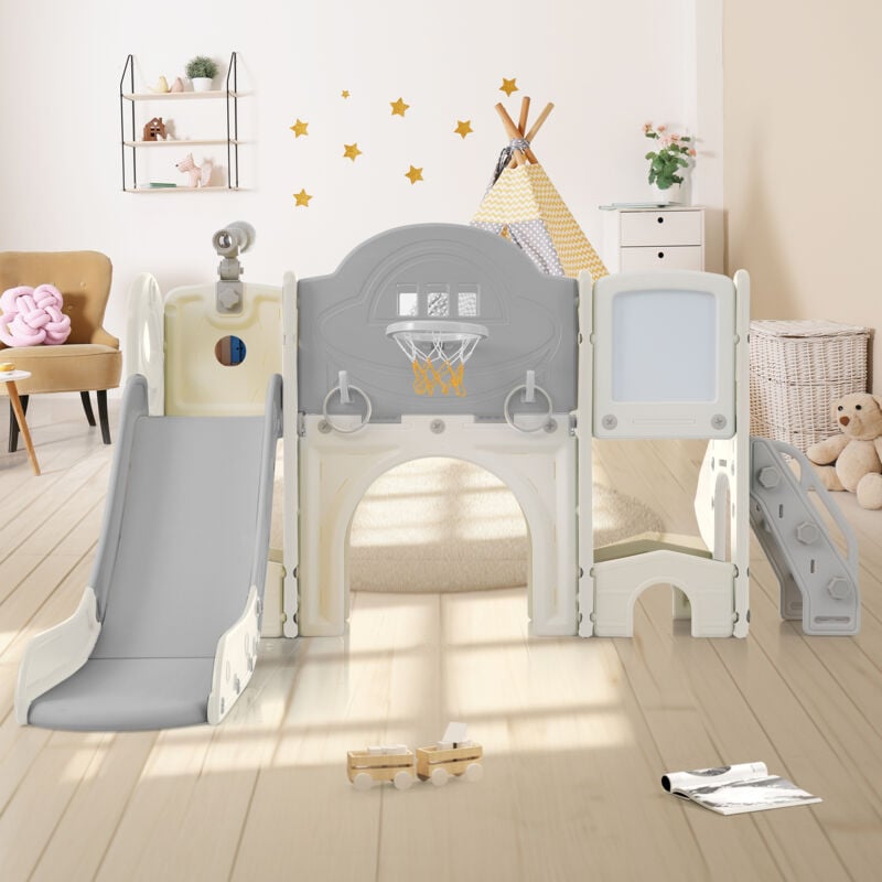 foto del prodotto scivolo da arrampicata per bambini 10 in 1, scivolo multifunzionale, scivolo autoportante, arrampicata, gioco di esercitazione, deposito, corridoio