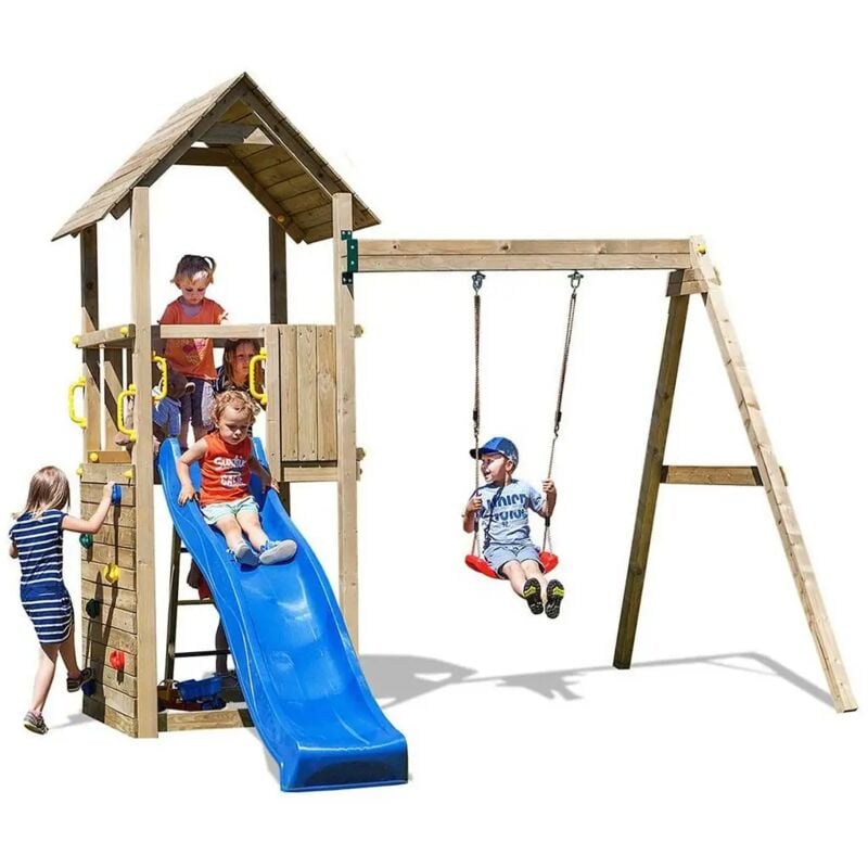 foto del prodotto scivolo e altalena in legno fungoo carol 2 gioco per giardino