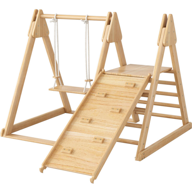 foto del prodotto scivolo e altalena per bambini, giocattoli in legno per bambini. realizzato in compensato di pino massiccio. giocattolo per bambini 3 in 1 con