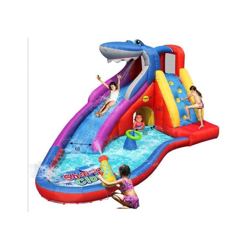 foto del prodotto scivolo gonfiabile castello acquatico gigante squalo vasca palline giochi acqua
