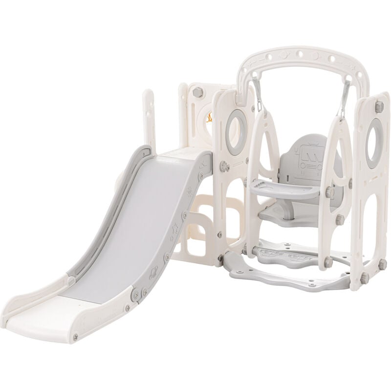 foto del prodotto scivolo per bambini 5 in 1, composto da scivolo, altalena, base, canestro da basket e scala hdpe esclusa palla oceanica 