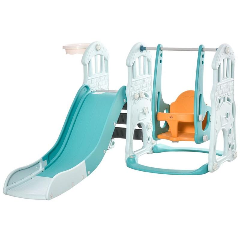 foto del prodotto scivolo per bambini con altalena e canestro149 x 186 x 98 cm.blu e arancione