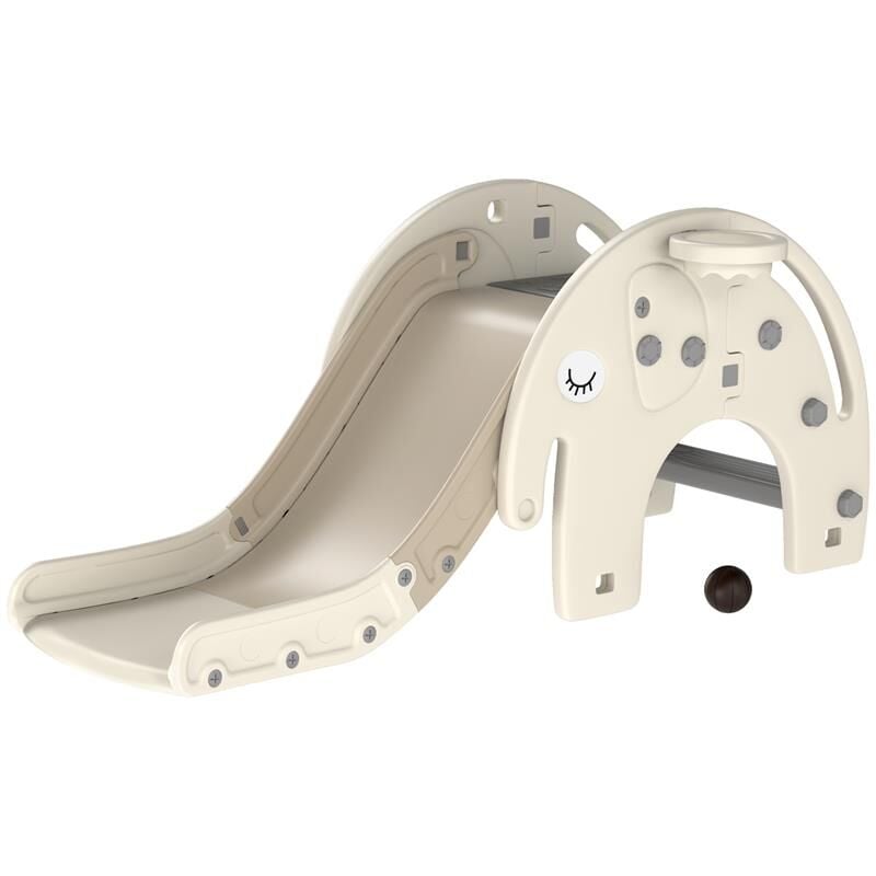 foto del prodotto scivolo per bambini da interno 3 in 1 con canestro e design a elefante. et 1 3 anni. bianco crema