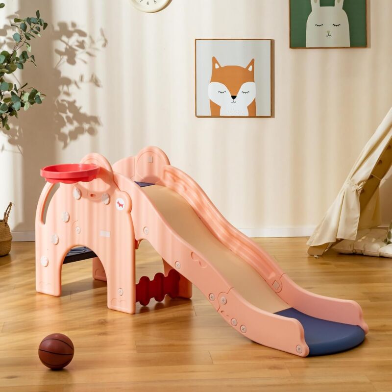 foto del prodotto scivolo per bambini forma di elefante, 4 in 1 scivolo con canestro da basket e pallone, scalini antiscivolo, set di giocattoli scivolo per bambini 18