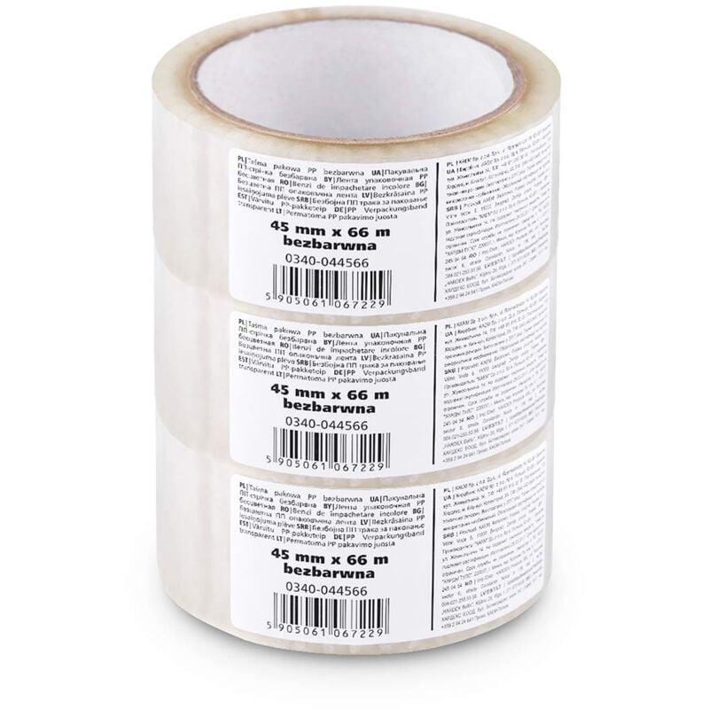 foto del prodotto scley 3 pezzi nastro per imballo, larghezza del nastro 45mm, lunghezza 66m, nastro da imballaggio pp, nastro trasparente, nastro di imballaggio per