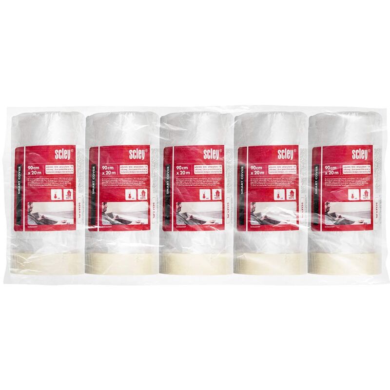 foto del prodotto scley pellicola protettiva per pittor, protezioni superficiali di ampio 90cm, lunghezza 20m, 5 pezzo di telone di plastica, serie 66, trasparente,