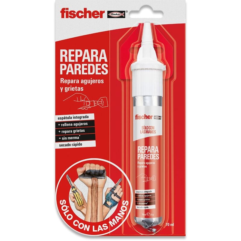 foto del prodotto sclm stucco per parete bianco ripara pareti, per coprire fori e ammaccature, con spatola inclusa per una facile applicazione, 70 ml fischer