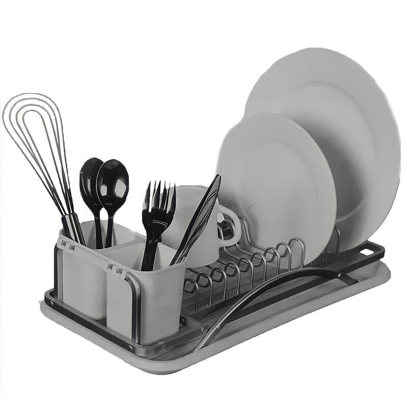 foto del prodotto scola piatti alluminio antiruggine porta posate vassoio raccogli gocce per casa cucina ristorante in plastica bianco