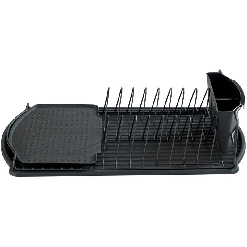 foto del prodotto scolapiatti basic nero, scolapiatti per cucina, scolapiatti per lavello con vassoio rimovibile, metallo plastica, 47,5x11x26,5 cm, nero wenko