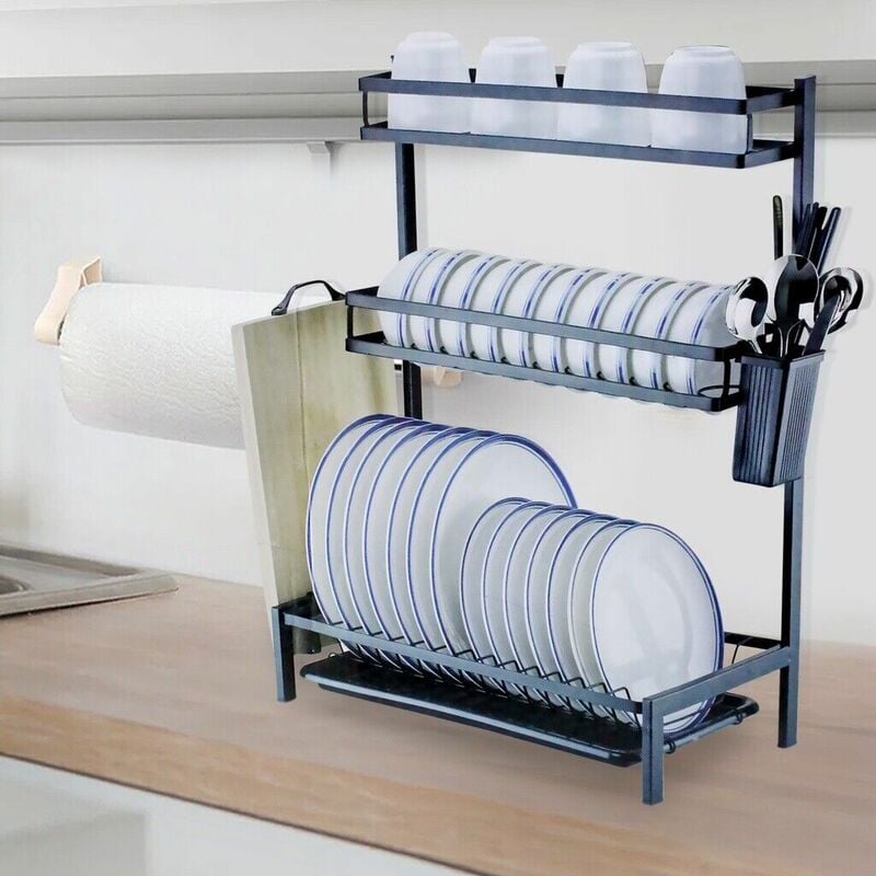 foto del prodotto scolapiatti colapiatti base appoggio in acciaio 3 ripiani 42 x 25x 60cm mj 6014
