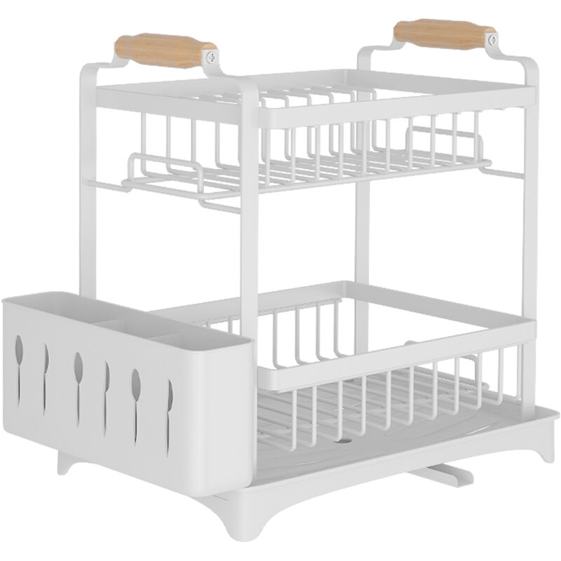 foto del prodotto scolapiatti con vassoio risparmia spazio,2 livelli scolapiatti, con porta posate, sgocciolatoio 362637,5 cm bianco
