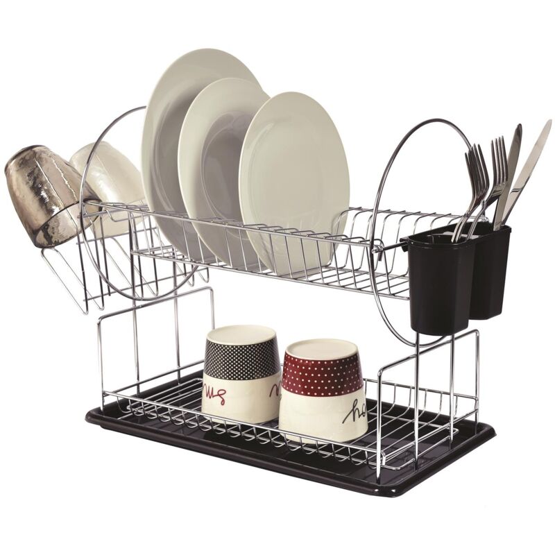 foto del prodotto scolapiatti cucina da appoggio con 2 ripiani vassoio e porta posate - maury's