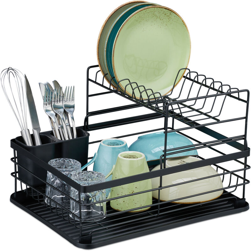 foto del prodotto scolapiatti da lavello, cestello in ferro, hlp 18 x 42,5 x 31,5 cm, cola piatti da lavandino cucina, nero relaxdays
