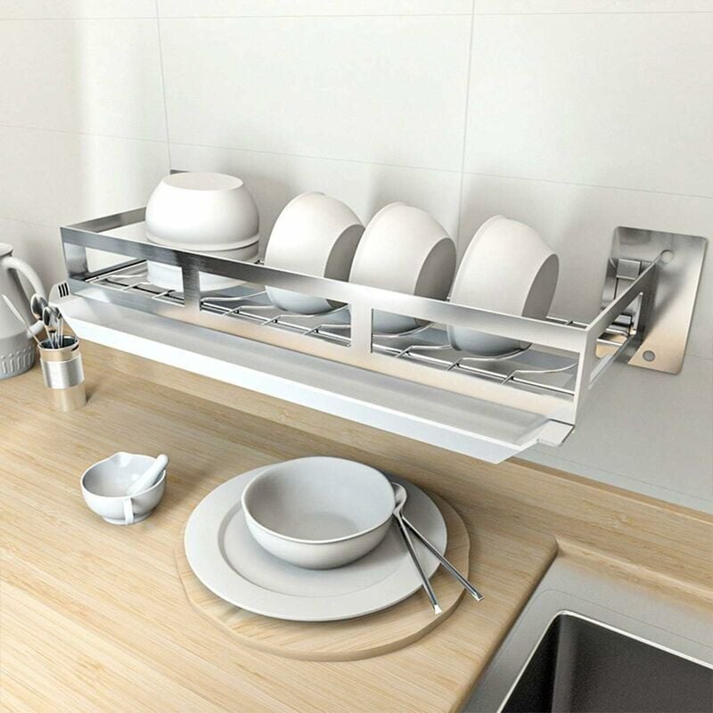 foto del prodotto scolapiatti da parete in acciaio inox, scolapiatti argento, 44 x 16 cm