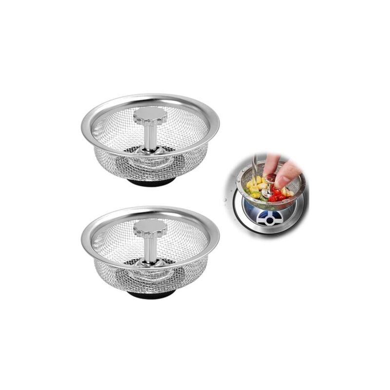 foto del prodotto scolapiatti in acciaio inox per lavello, cestello per lavello in acciaio inox, scarico doccia, scarico cucina, altezza regolabile, tappo in gomma,
