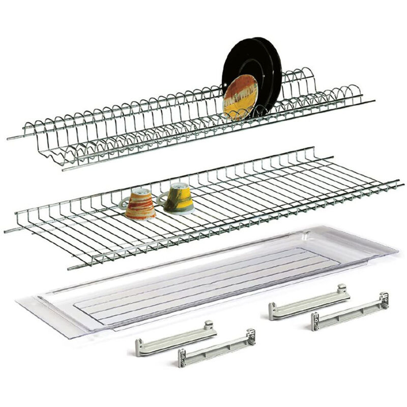 foto del prodotto scolapiatti per pensile cm.86 -metallo grigio con vaschetta